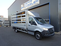 Silberner Lieferwagen vor einem Gebäude geparkt.